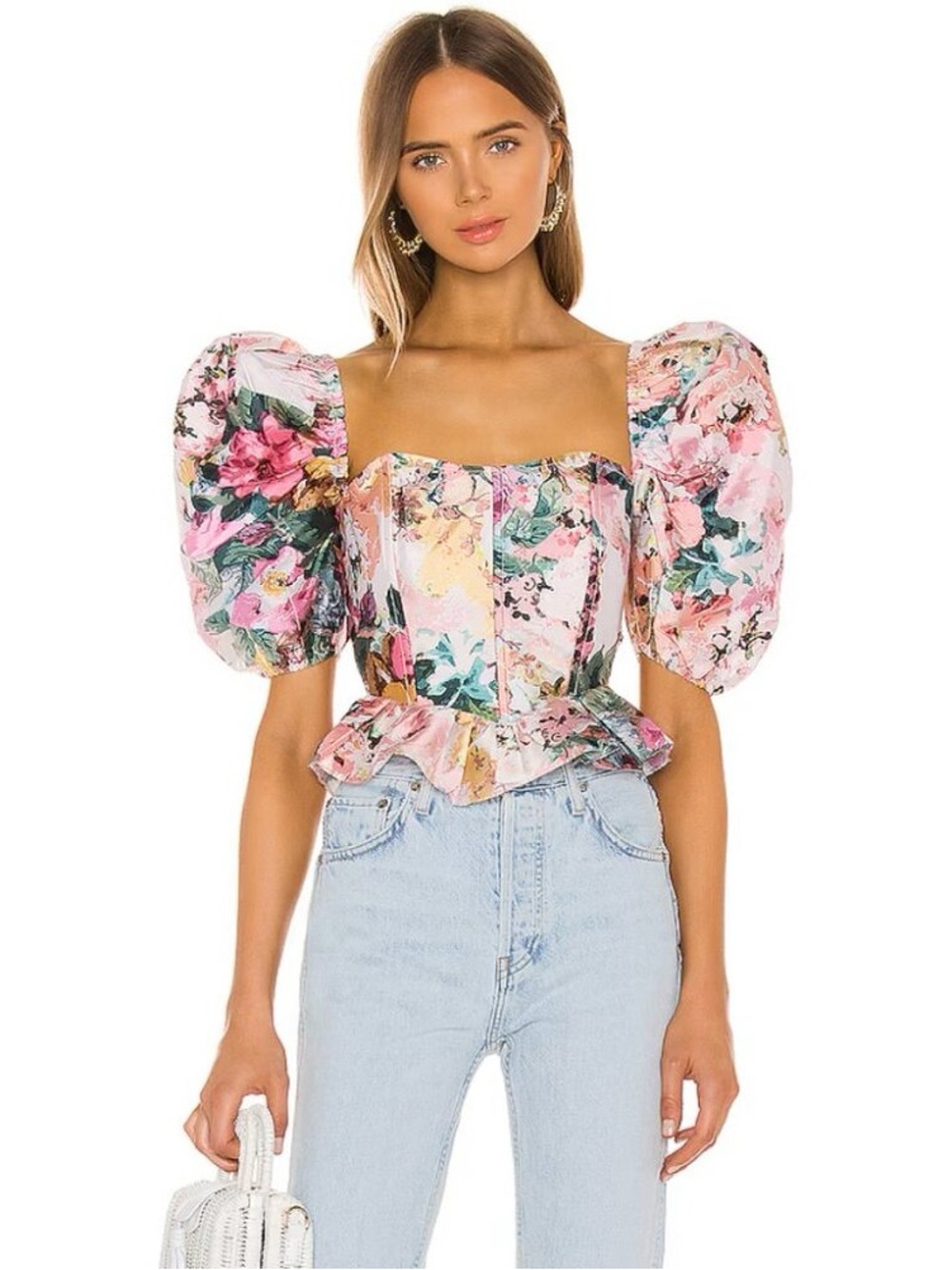 HEMANT AND NANDITA Puff Sleeve Aroha Blouse in Pastel with Puff Sleeves - L